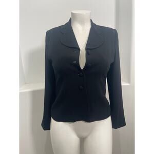 Zelda Women Vintage Black Rayon Blend scalloped Collared Fitted Blazer Size10